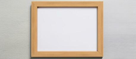 Empty horizontal picture frame mockup on white wall single wood frame template photo