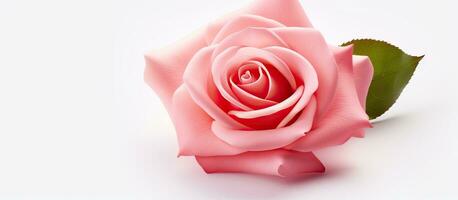 Pink rose on white backdrop photo