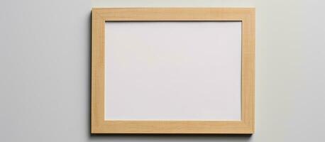 Empty horizontal picture frame mockup on white wall single wood frame template photo