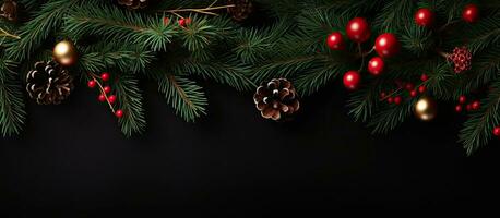 Pine twigs and Christmas decor isolated on white or transparent background photo