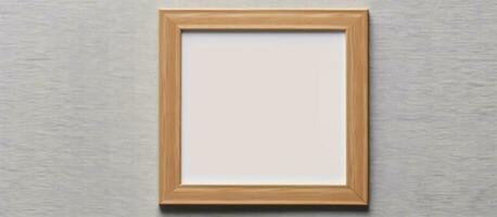 Empty horizontal picture frame mockup on white wall single wood frame template photo
