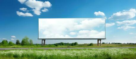 Empty billboard on a sunlit highway for ads photo