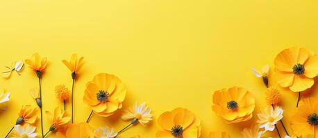 Floral background on trendy yellow Perfect for Children s Day with text space photo