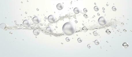 Foamy texture of a skincare cleanser with soap bubbles on a white background and empty space photo