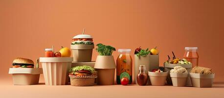 Eco friendly paper containers for nutritious fast food and beverages photo