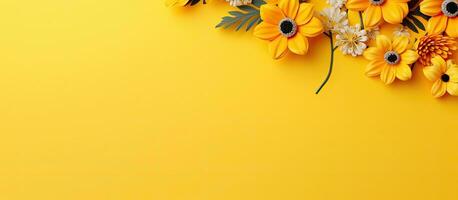 Floral background on trendy yellow Perfect for Children s Day with text space photo