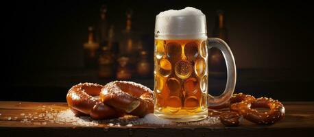 alemán cerveza Stein y bocadillo foto