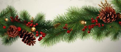 Pine twigs and Christmas decor isolated on white or transparent background photo