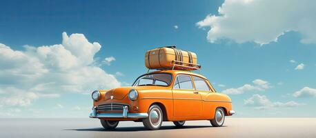 3D illustration of a vintage vehicle with luggage on top prepared for summer travel photo