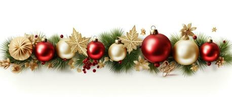 festivo decoraciones en blanco antecedentes en un Navidad tarjeta foto