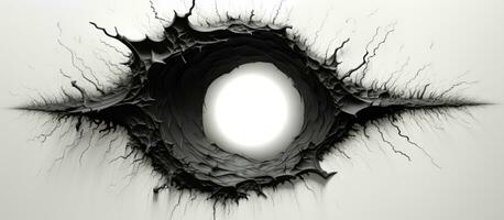 Ragged edged white paper with a black hole photo