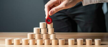 Creating wooden stairs with target icon and achieving objectives or setting goals photo