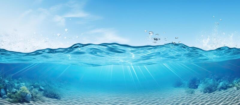 Underwater blue ocean waves in a wide sandy pool photo