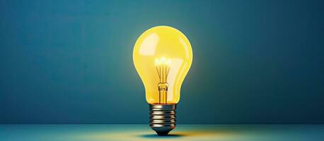 Innovative concept with yellow light bulb on blue background symbolizing business vision and goals for 2022 photo