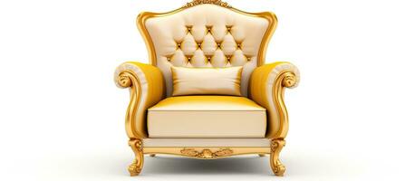 3D rendering of a gold baroque armchair isolated on white background photo