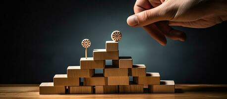 Creating wooden stairs with target icon and achieving objectives or setting goals photo