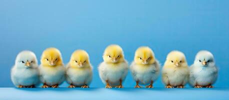 fila de Pascua de Resurrección pollo decoraciones en azul antecedentes foto