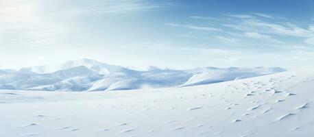 Snowy field with hills and smooth surface on isolated white background photo