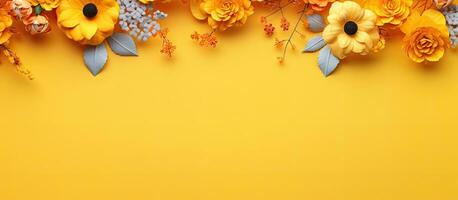 Floral background on trendy yellow Perfect for Children s Day with text space photo