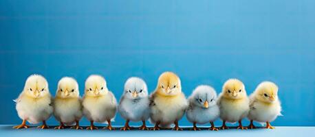 fila de Pascua de Resurrección pollo decoraciones en azul antecedentes foto