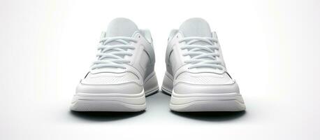 White sport shoes on white background with empty space for text photo