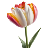 a single beautiful tulip flower with colorful closeup or macro on transparent png file by  AI generated