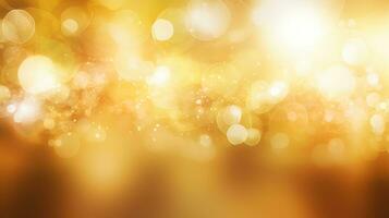 Gold glitters background. shimmering blur spot lights Bokeh Shiny gold light background texture. photo