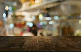 Empty wood table top and blur of out door garden background Empty wooden table space for text marketing promotion. blank wood table copy space for background photo