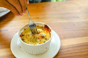 Vegetarian  Baked spinach with cheese Vegetarian food photo