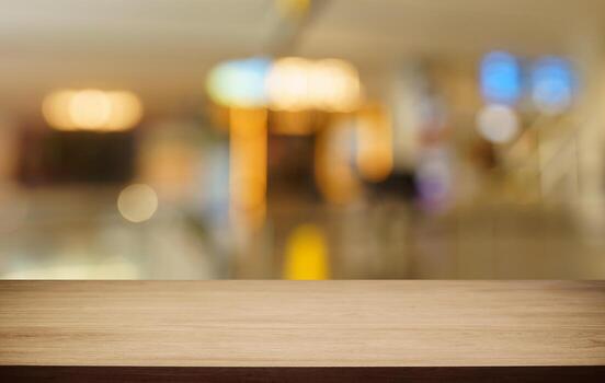 Empty wood table top and blur of out door garden background Empty wooden table space for text marketing promotion. blank wood table copy space for background photo