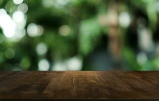 Wood Table Top in Blur Background room interior with empty copy space. photo