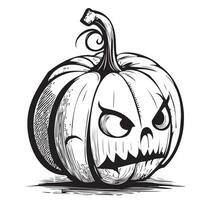 Angry pumpkin cartoon hand drawn sketch Halloween illustration vector