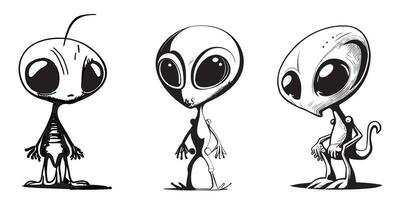 Set of aliens sketch hand drawn Vector illustration in cartoon style