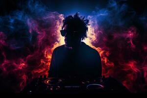 dark music background with playing DJ photo