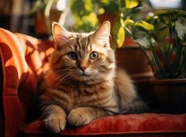 Cat sitting on a sofa photo