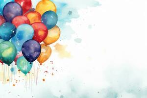 Watercolor birthday background with balloons photo