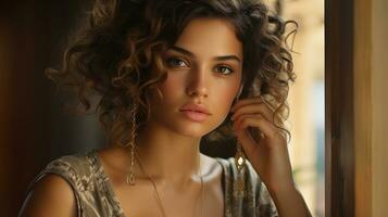 Beautiful woman with curly hair photo