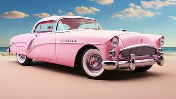 Retro classic pink car wallpaper photo