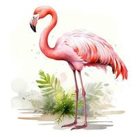 Watercolor pink flamingo isolated photo