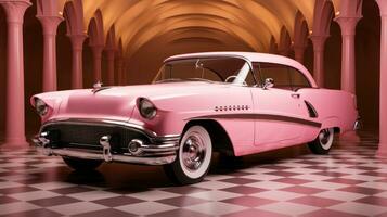 Retro classic pink car wallpaper photo