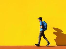 Little boy with school bag photo