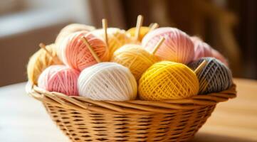 Knitting kit in a basket photo