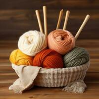 Knitting kit in a basket photo