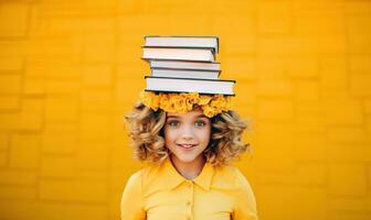 gracioso niña con libros foto