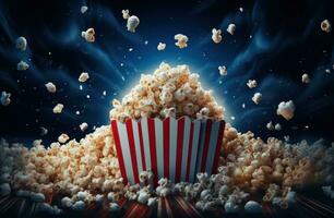 Vivid movie background with pop corn photo