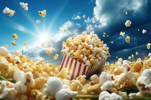 Vivid movie background with pop corn photo