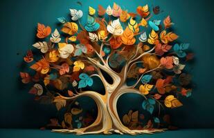 3D paper tree background photo