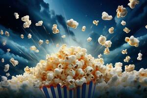 Vivid movie background with pop corn photo