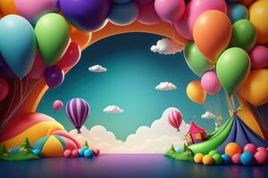 3D background with balloons and copy space photo