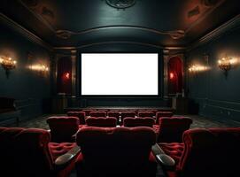 Big cinema with empty screen mockup photo